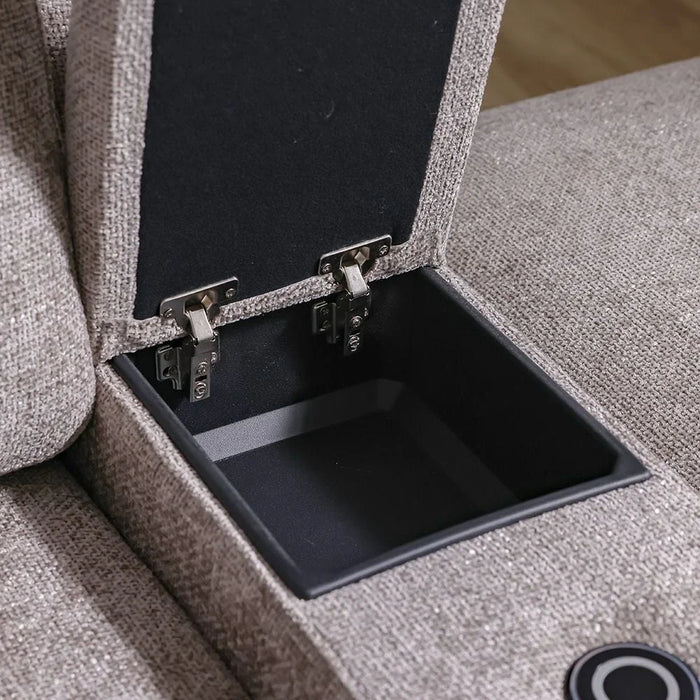 Odum Fabric Console with Storage + Speaker + 2 Cup Holders + Charger-Brown-With 2-Year Warranty