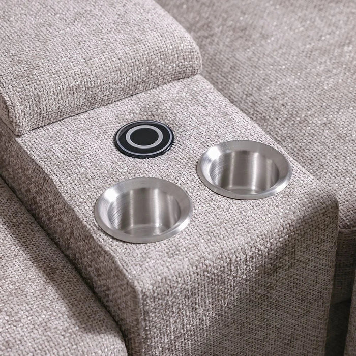 Odum Fabric Console with Storage + Speaker + 2 Cup Holders + Charger-Brown-With 2-Year Warranty