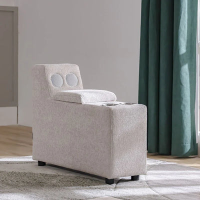 Odum Fabric Console with Storage + Speaker + 2 Cup Holders + Charger-Grey/White-With 2-Year Warranty
