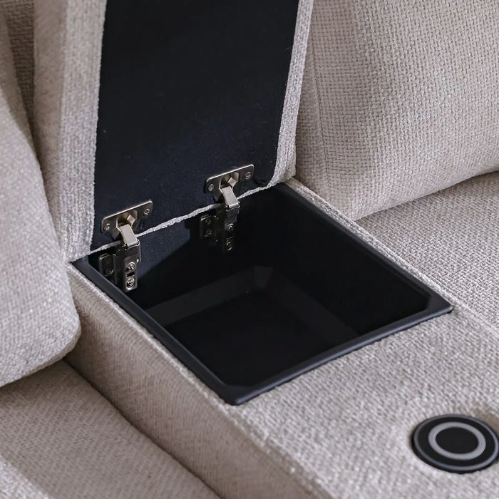 Odum Fabric Console with Storage + Speaker + 2 Cup Holders + Charger-Grey/White-With 2-Year Warranty