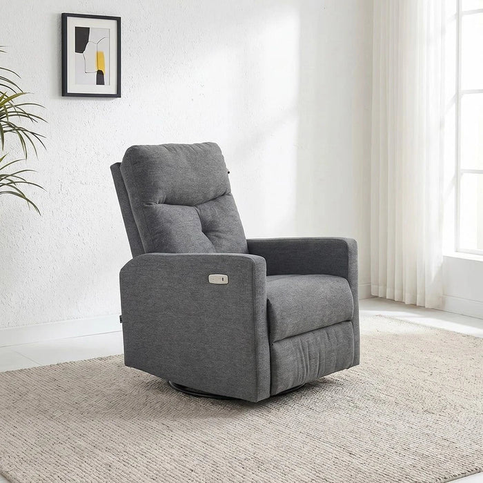 Desi 1-Seater Electric Fabric Recliner with Swivel and Rocker - Grey - With 2-Year Warranty