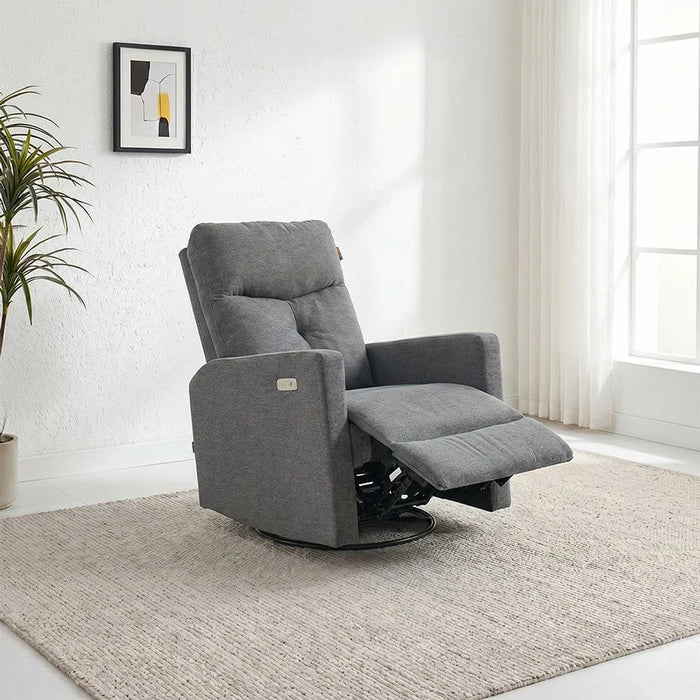 Desi 1-Seater Electric Fabric Recliner with Swivel and Rocker - Grey - With 2-Year Warranty
