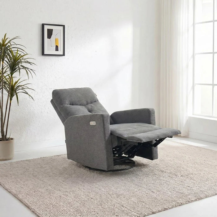 Desi 1-Seater Electric Fabric Recliner with Swivel and Rocker - Grey - With 2-Year Warranty