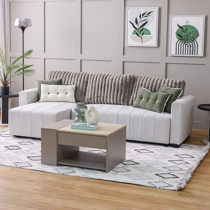 Alcantara 4-Seater Reversible Corner Fabric Sofa Bed with Storage - Grey/Dark Grey - With 2-Year Warranty