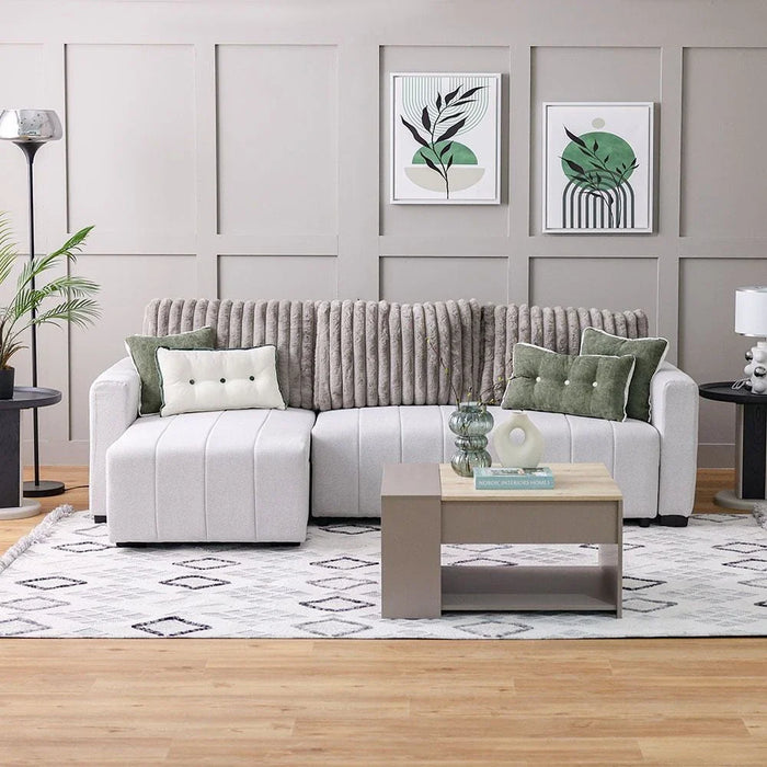 Alcantara 4-Seater Reversible Corner Fabric Sofa Bed with Storage - Grey/Dark Grey - With 2-Year Warranty