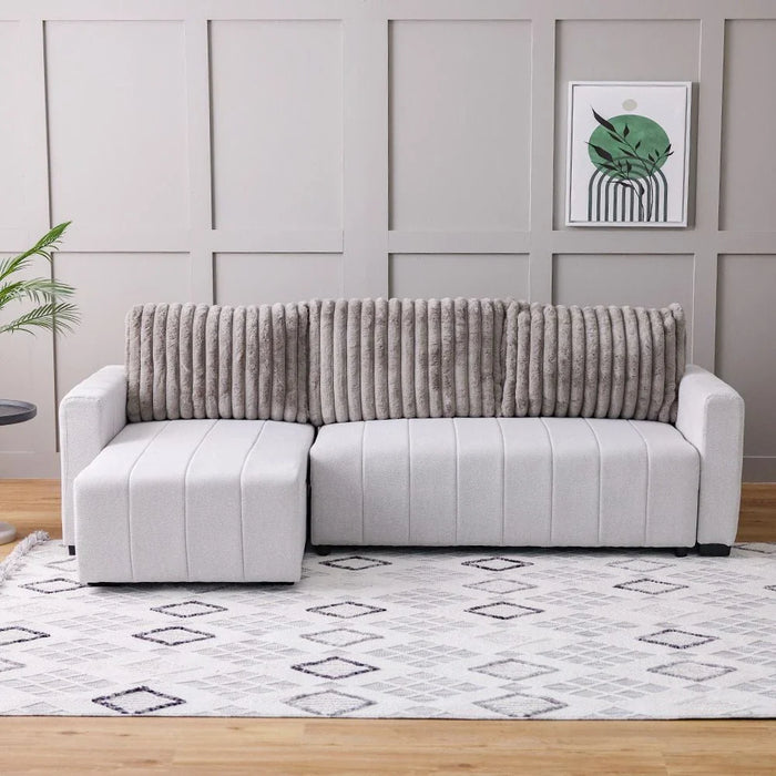 Alcantara 4-Seater Reversible Corner Fabric Sofa Bed with Storage - Grey/Dark Grey - With 2-Year Warranty