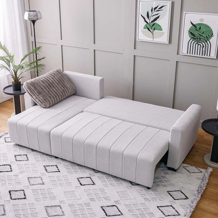Alcantara 4-Seater Reversible Corner Fabric Sofa Bed with Storage - Grey/Dark Grey - With 2-Year Warranty
