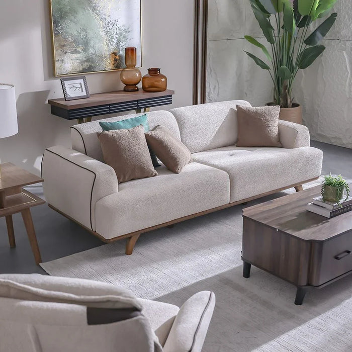 Elora 3-Seater Fabric Sofa - Beige - With 2-Year Warranty