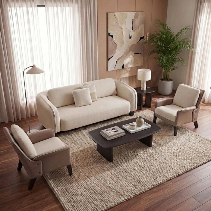 Floransa Fabric Arm Chair - Light  Beige/Brown