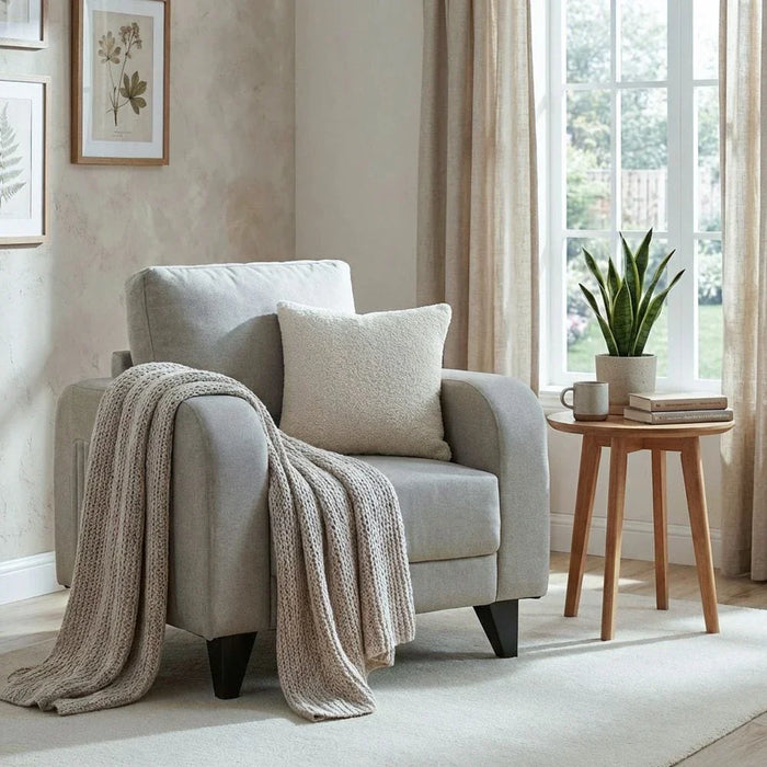 London 1 Seater Fabric Sofa-Warm Beige