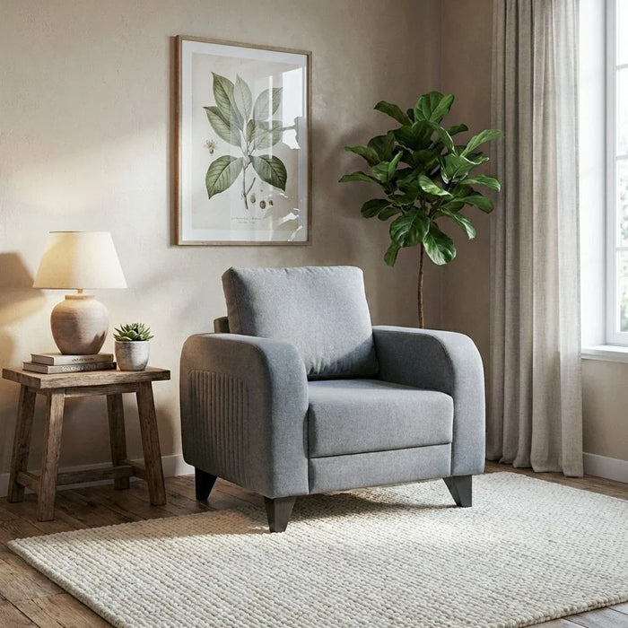 London 1-Seater Fabric Sofa - Ash Grey - With 2-Year Warranty
