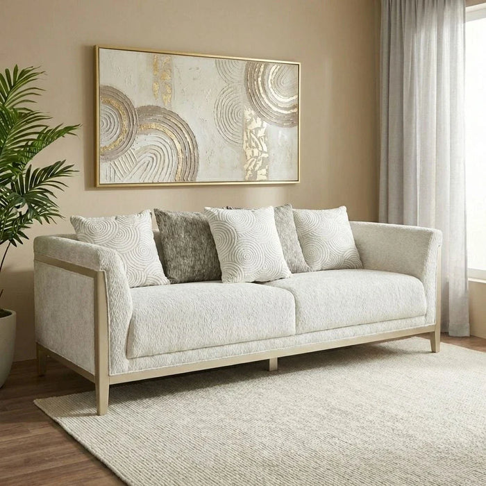 Azalea 3 Seater Fabric Sofa-Beige/Champagne Gold
