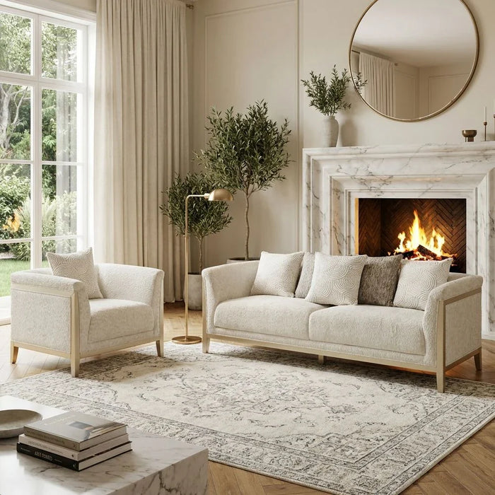 Azalea 3 Seater Fabric Sofa-Beige/Champagne Gold