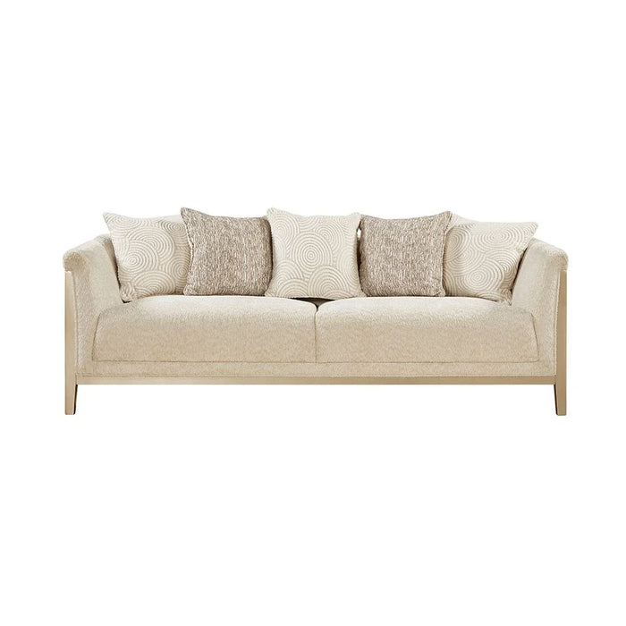 Azalea 3 Seater Fabric Sofa-Beige/Champagne Gold