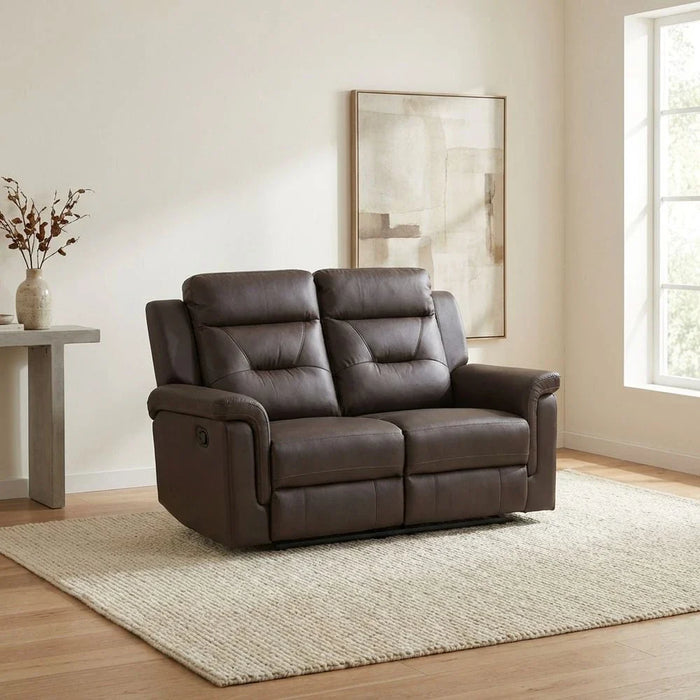 Nato 2-Seater Half Leather Recliner - Brown - With 2-Year Warranty