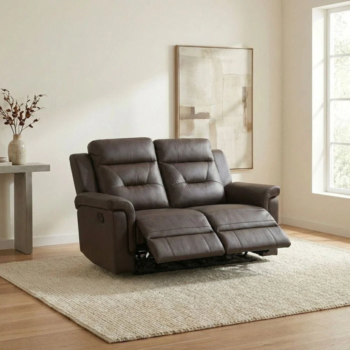 Nato 2-Seater Half Leather Recliner - Brown - With 2-Year Warranty