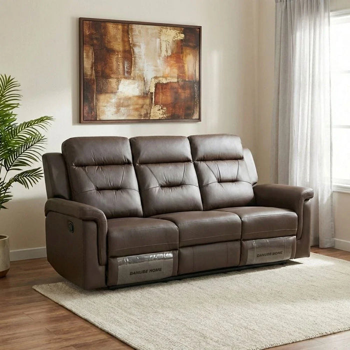 Nato 3-Seater Half Leather Recliner - Brown - With 2-Year Warranty