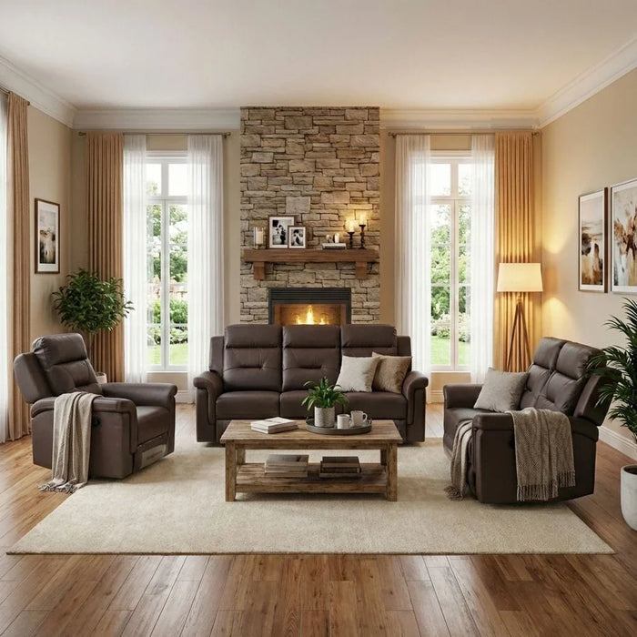 Nato 3-Seater Half Leather Recliner - Brown - With 2-Year Warranty