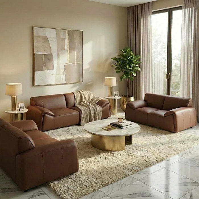 Tokishi 2-Seater Full Leather Sofa - Tan