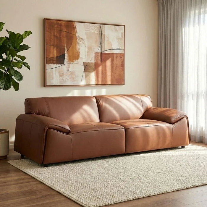Tokishi 3-Seater Full Leather Sofa - Tan - With 2-Year Warranty