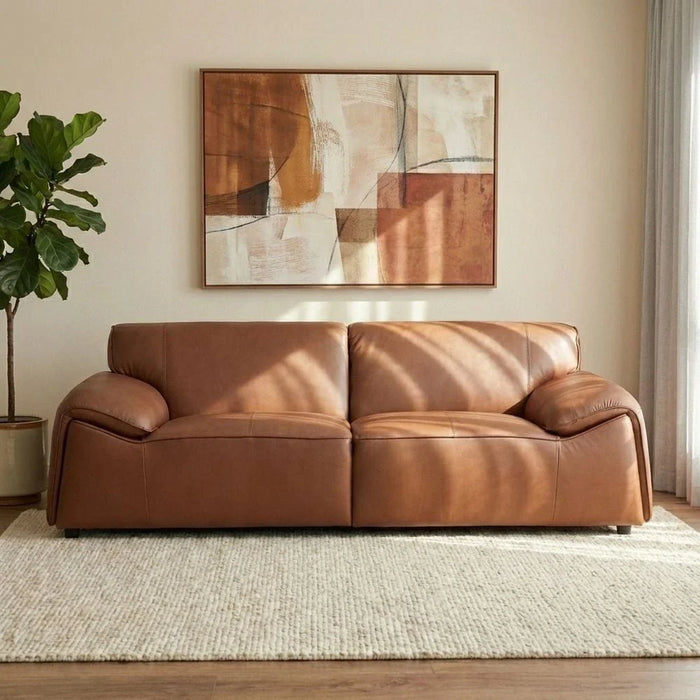 Tokishi 3-Seater Full Leather Sofa - Tan - With 2-Year Warranty