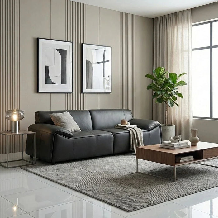 Tokishi 3 Seater Full Leather Sofa - Dark Brown
