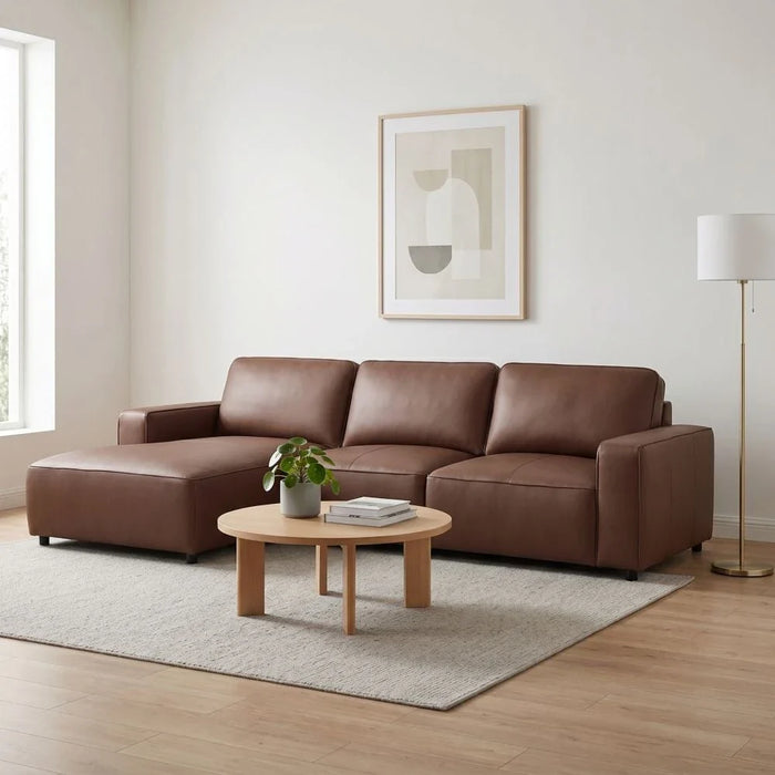 Tokishi 3-Seater Full Leather Corner Sofa - Tan - With 2-Year Warranty