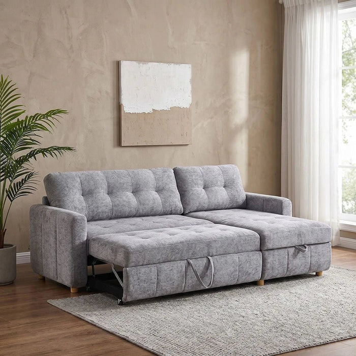 Jaizell 3-Seater Reversible Fabric Corner Sofa Bed with Storage - Grey - With 2-Year Warranty