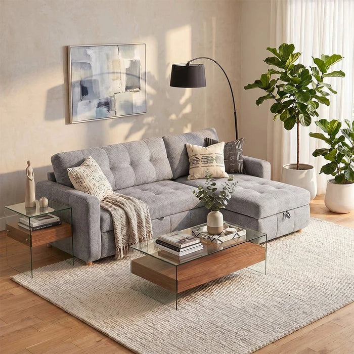 Jaizell 3-Seater Reversible Fabric Corner Sofa Bed with Storage - Grey - With 2-Year Warranty