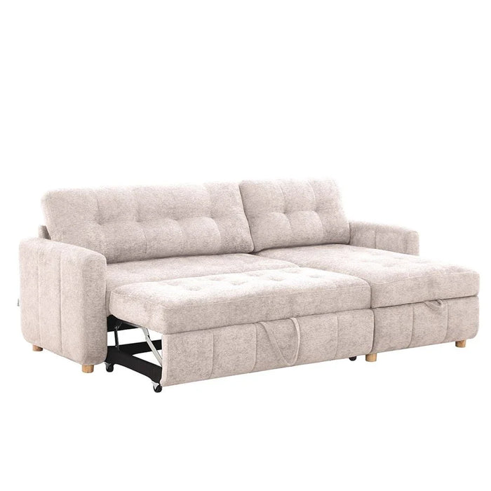 Jaizell 3-Seater Reversible Fabric Corner Sofa Bed with Storage - Beige - With 2-Year Warranty