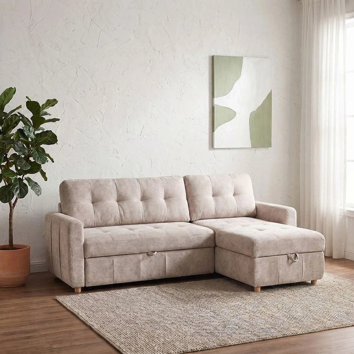 Jaizell 3-Seater Reversible Fabric Corner Sofa Bed with Storage - Beige - With 2-Year Warranty