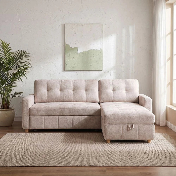 Jaizell 3-Seater Reversible Fabric Corner Sofa Bed with Storage - Beige - With 2-Year Warranty