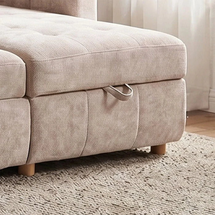 Jaizell 3-Seater Reversible Fabric Corner Sofa Bed with Storage - Beige - With 2-Year Warranty