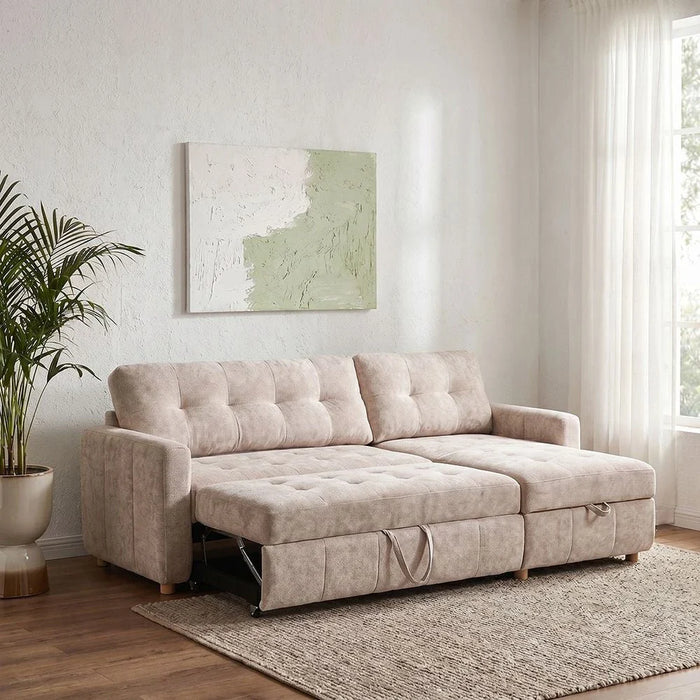 Jaizell 3-Seater Reversible Fabric Corner Sofa Bed with Storage - Beige - With 2-Year Warranty