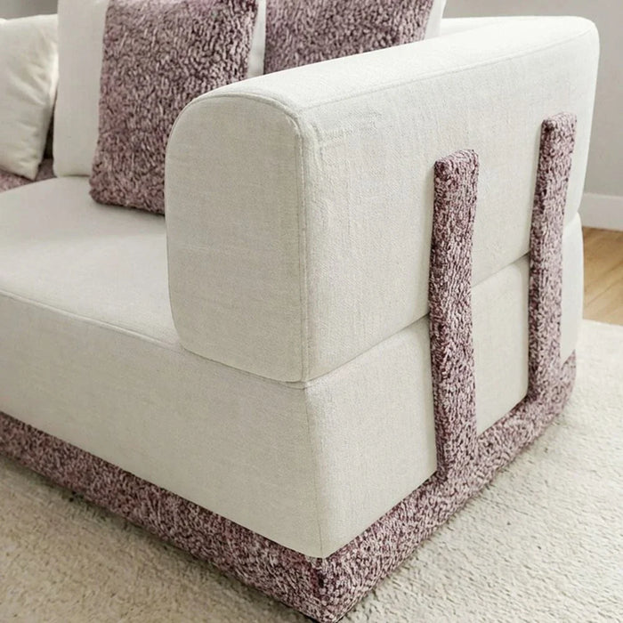 Hadley 6-Seater Sectional Corner Fabric Sofa - Beige/Cherry - With 2-Year Warranty