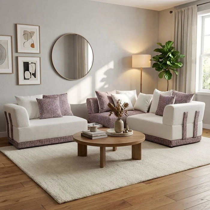 Hadley 6-Seater Sectional Corner Fabric Sofa - Beige/Cherry - With 2-Year Warranty