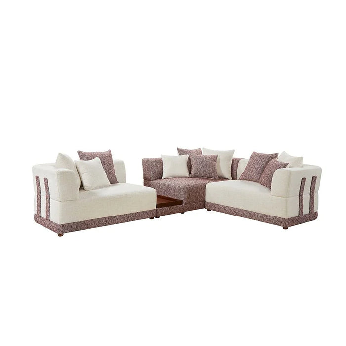 Hadley 6-Seater Sectional Corner Fabric Sofa - Beige/Cherry - With 2-Year Warranty