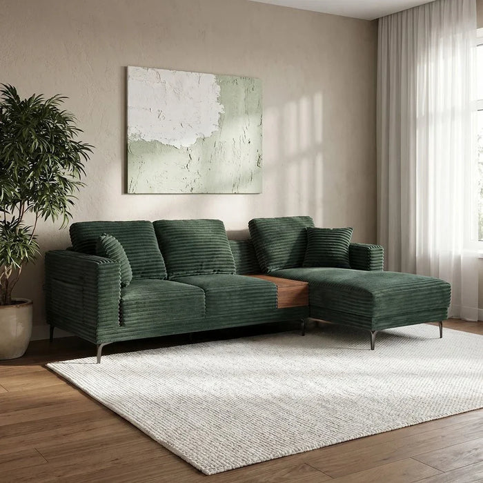 Urvi Fabric Right Corner Sofa - Green - With 2-Year Warranty