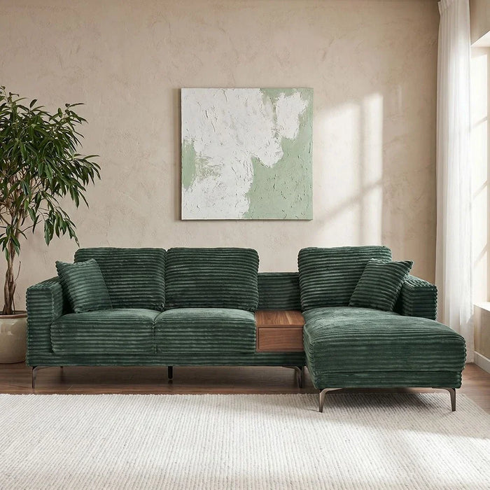Urvi Fabric Right Corner Sofa - Green - With 2-Year Warranty