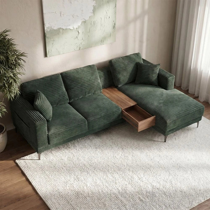Urvi Fabric Right Corner Sofa - Green - With 2-Year Warranty
