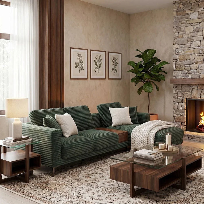 Urvi Fabric Right Corner Sofa - Green - With 2-Year Warranty