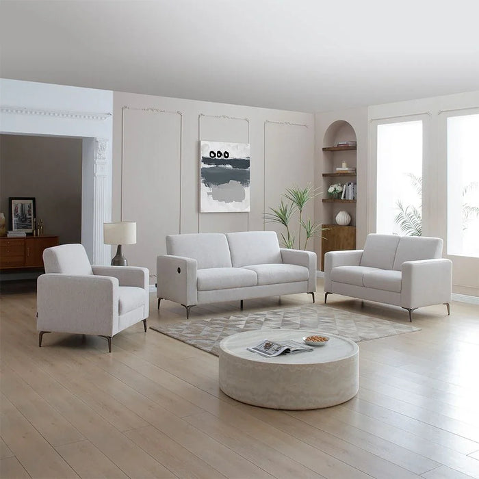 Theodora 6-Seater Fabric Sofa Set with Side Pocket & USB Port - Light Grey - With 2-Year Warranty