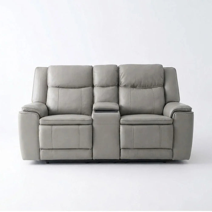 Aurevo 2 Seater Faux Leather Recliner With Console & Storage + Wireless Charging - Light Grey