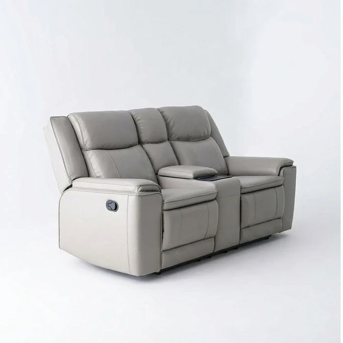 Aurevo 2 Seater Faux Leather Recliner With Console & Storage + Wireless Charging - Light Grey