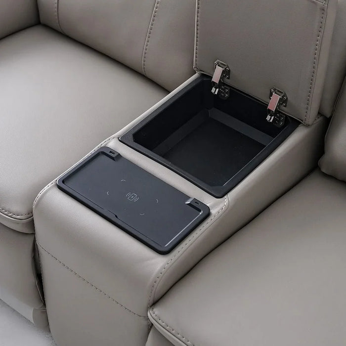 Aurevo 2 Seater Faux Leather Recliner With Console & Storage + Wireless Charging - Light Grey