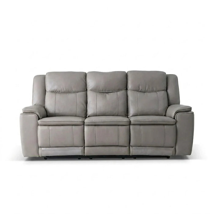 Aurevo 3 Seater Faux Leather Recliner With Drop Down Table + Usb Outlet -Light Grey