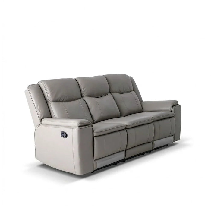 Aurevo 3 Seater Faux Leather Recliner With Drop Down Table + Usb Outlet -Light Grey