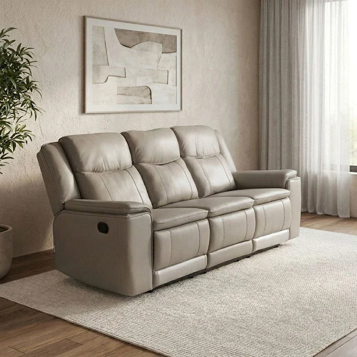 Aurevo 3 Seater Faux Leather Recliner With Drop Down Table + Usb Outlet -Light Grey
