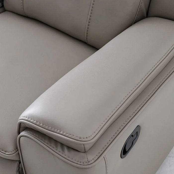 Aurevo 3 Seater Faux Leather Recliner With Drop Down Table + Usb Outlet -Light Grey