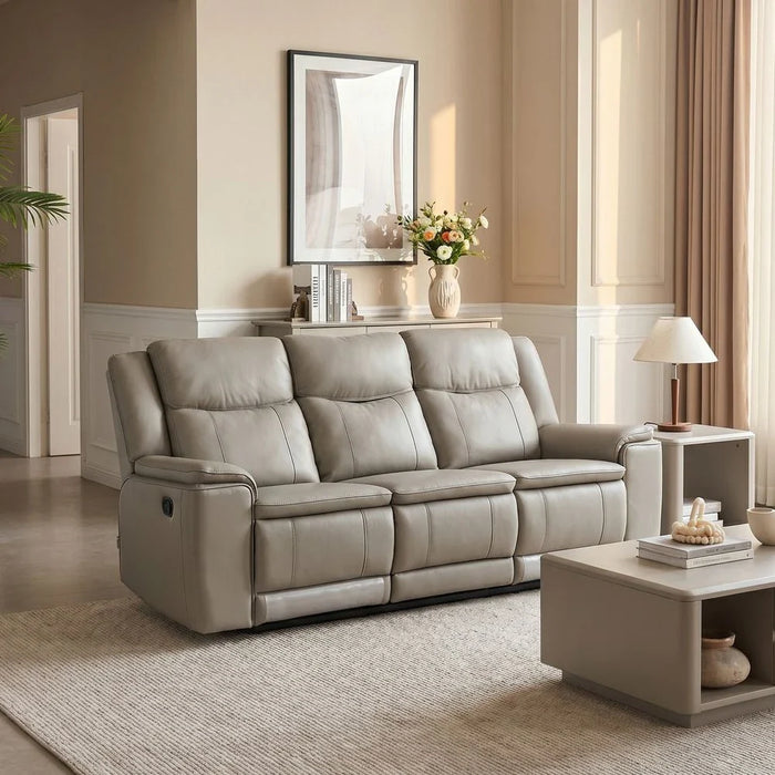 Aurevo 3 Seater Faux Leather Recliner With Drop Down Table + Usb Outlet -Light Grey